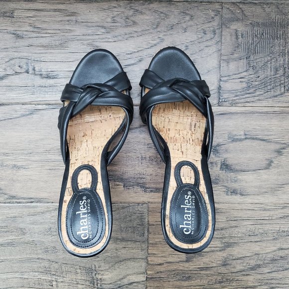 Charles David Platform Open Toe high heel sandals Natural Cork and Black - Picture 3 of 7